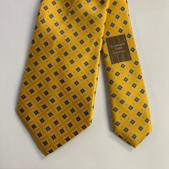 ERMENEGILDO ZEGNAOne Size Yellow Light Blue Diamond Silk Tie